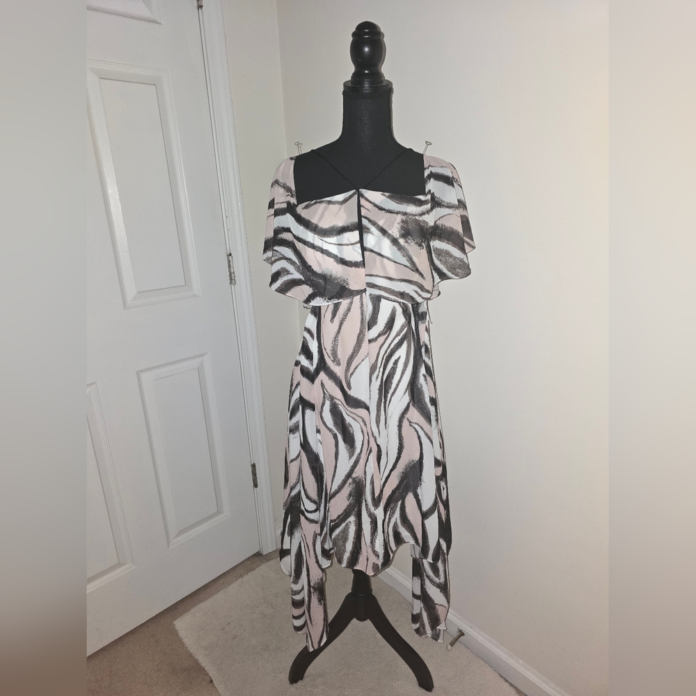 Aidan Mattox Pink and Black Asymmetrical Sundress